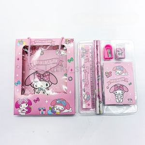Kids Kuromi Stationery Set Pencils&ruler&notebook&eraser&sharpener Set Birthday Party Gift Sanrio Cinnamoroll My Melody