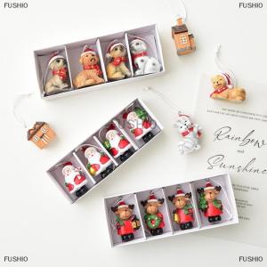 [COD] FUSHI0 Mini Nhựa Cây Giáng Sinh Đồ Trang Trí Thiết Lập Santa Elk Con Chó Mèo Nhà Mặt Dây Với Treo Dây Thừng 4 Gói Cổ Điển Kỳ Nghỉ Trang Trí Nội Thất