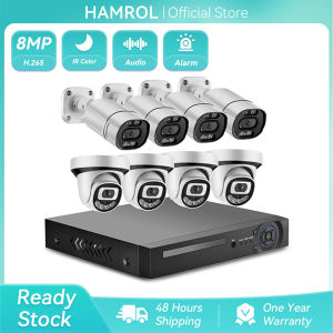 Hamrol 4K 8MP 8CH POE Security Camera System Color Night Vision Video Surveillance Kit Audio Outdoor Home IP Camera CCTV NVR Set P2P