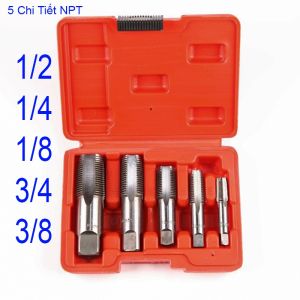 Bộ dụng cụ taro ren NPT 5 chi tiết dùng để sửa ᴄhữa ren ống Hàng hộp nhựa đẹp chuẩn xác trong gia công cơ khí