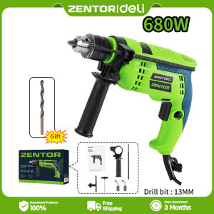 ZENTOR Deli 680W Corded Electric Drill with Variable Speed and Hammer Function 13MM Impact/Flat Drill