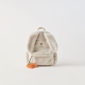Personalized Custom Beige Plush Cute Carrot Hanging Ear Rabbit Womens Backpack Embroidered Childrens Cute Gift Bag With Name