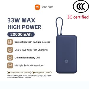 【CCC Certification】Xiaomi 20000mAh 33W Mini Power Bank with Strap and Built-in 3 Data Cables Super Fast Charging 小米