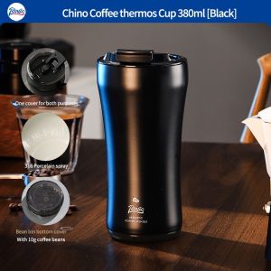 BINCOO ถ้วยกระติกน้ำร้อนเก็บความร้อนแก้วกาแฟนำความร้อนด้านในเป็นเซรามิกพกพาได้316 Mug Baja Tahan Karat 380มล.
