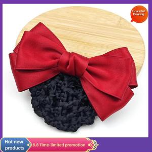 Graceful Nurse Stewardess Hair Accessories Bowknot Stripe Net Bun Hair Cover Women Barrette Net Bun Crochet Net Bun Snood