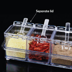 4pcs Crystal Seasoning Box Transparent Masala Racks Salt Pepper Spices / Bekas Simpan Rempah Ratus