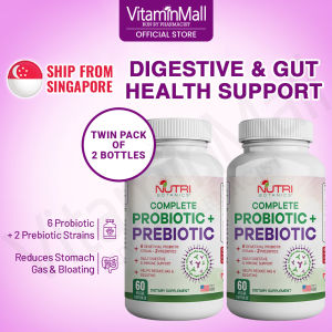 Nutri Botanics Prebiotic + Probiotic Supplement - 6 Probiotics + 2 Prebiotics - Digestive Health & Immune Support Reduce Bloating Stomach Gas - 60s