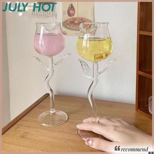 [JULYHOT] แก้วไวน์แดงรูปกุหลาบแก้วไวน์รูปกุหลาบพร้อมใบกุหลาบสี150 400มล. ถ้วยค็อกเทลไวน์แดงทรงกุหลาบ
