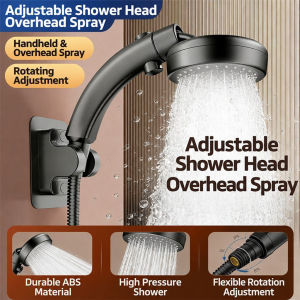 High Pressure Shower Head 9cm Stainless Steel 360° Rotating One-Touch Stop Handheld for Bathroom