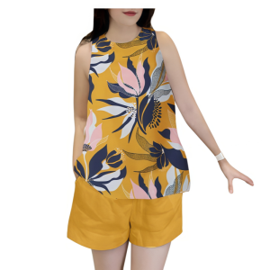 FunnyeS Womens Casual and Simple Sleeveless Printed Top + Solid Color Shorts Two-Piece Set 2605