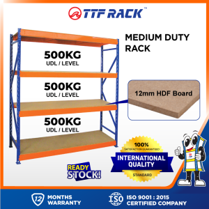 TTF Rack™️ (IHB) Ideal Longspan Shelving Rack (H)240-270cm 12mm HDF Board Medium Duty Rack 4 Levels Warehouse Racking