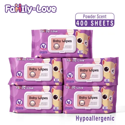Powder Scent Baby Wipes 80 Sheets x 5 Packs Wet Wipes for Baby Wet Tissue for Baby 400 Sheets | Family-Love