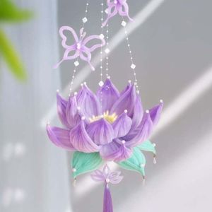WISH BOUTIQUE Luminous Lotus Lantern Glowing Handmade Flower Lamp DIY Material Kit Twisted Stick Handheld Light Mid-Autumn Festival