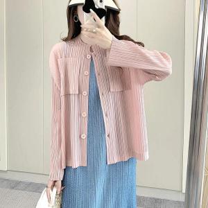 Miyake Pleated Jacket 2025 New Long Sleeved Lightweight Sunscreen Cardigan Shirts Top for Women