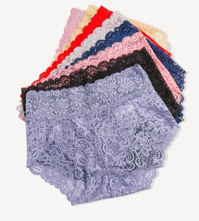 Yingbao Lace underwear for women plus size Ladies Girl Panties Mid Waist  Floral Transparent Brief