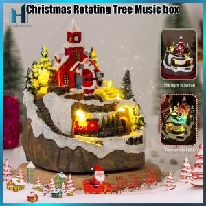 【Homelements】Resin Collectible Figurines Light Up Musical Christmas Village Figurines Indoor Display Figurines Decoration