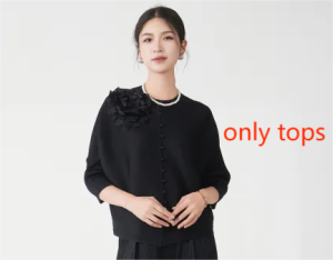 Miyake phong cách Nhật Bản Giảm béo & tâng bốc hai bộ chi tiết: Quần ống rộng sang trọng coord (Top + quần bán riêng)-trang phục mùa Thu phổ biến [25719zsj]