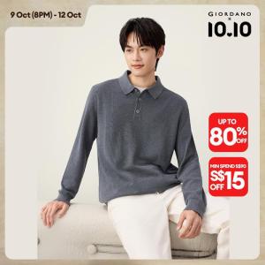 Giordano Beau Monde Men Solid color polo collar sweater Free Shipping 13056638