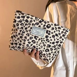 CANICECA Western Style Cosmetic Bag Minimalist Canvas Make Up Bag Fashionable Leopard Print Storage Bag Women Female