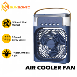 Portable 4 in 1 Air Cooling Fan Humidifier Purifier Spray Mist 3 Speed Wind Control with 7 Colors Ambient Light