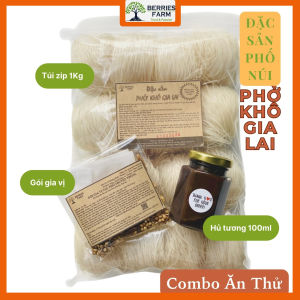 Combo ăn thử PHỞ KHÔ GIA LAI 100% gạo sợi dai đặc sản phố núi phở trộn hai tô (1Kg Phở + hủ 100ML Tương + 1 gói gia vị kèm túi lọc) | Berries Farm