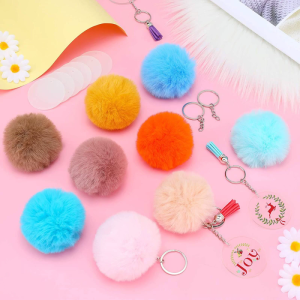 50Pcs Rabbit Plush Ball Keychain Fashion Women Girl Pendant Keyring Pompom for Key Chain Bag Handbag Purse Charms Gift