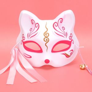 ZHUJI ปลอดสารพิษ สไตล์ญี่ปุ่น เทศกาลมาสเคอเรด กับพู่กัน ครึ่งหน้า ระฆัง อุปกรณ์ประกอบฉากคอสเพลย์ ตกแต่งฮาโลวีน แมว ปาร์ตี้