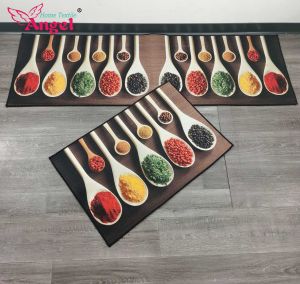 Wooden Spoon Spice Pattern Rug Non-Slip Kitchen Mat for Home Use Comfortable to Stand on And Easy to Move Around While Cooking