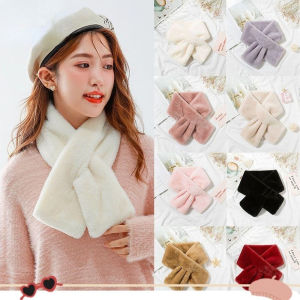 Thicken Cross Scarf Neckerchief Wrap Elegant Women Winter Warm Shawl Faux Rabbit Fur Neck Warmer