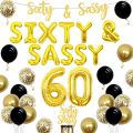 Cheereveal Black Gold Happy 60th Birthday Decoration Women Sixty and Sassy Birthday Decorations Balloon Banner Cake Topper Funny 60th Birthday Decorations Number 60 Foil Balloons. 