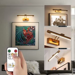 EBUYBEST Rechargeable LED Wall Light with Remote Control 40cm Gold Wireless Indoor Wall Lamp Dimming Lampu Dinding