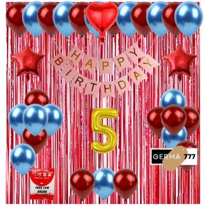 Set Dekorasi Backdrop Pesta Balon Ulang Tahun Anak Banner Happy Birthday Pink Tirai Merah Simple