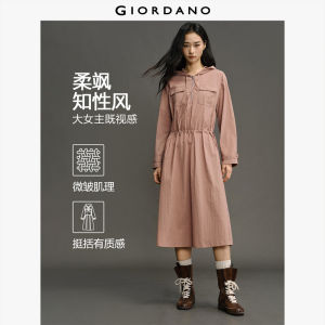Giordano Women Hooded Woven Dress with Cargo Pockets & Adjustable Waist Free Shipping 12465004