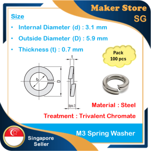 Steel Spring Washer M3 (Pack : 100 pcs)