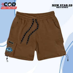 Celana Cargo Pendek Cowok Cewek Distro  Bahan Katun Flecee Cargo Pria Wanita Warna Cream Sablon Mata Terbaru Murah Brand New Star .Co Aestehtice Style Korean Size M-XXL