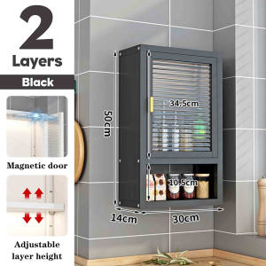 Wall Mounted Bathroom Shelving 2/3 Layer Kitchen Storage Cabinet with Transparent Doors No Punch Storage Organizer Rack Adjustable Height Acrylic Dustproof Display Cabinet for Home Kitchen Office