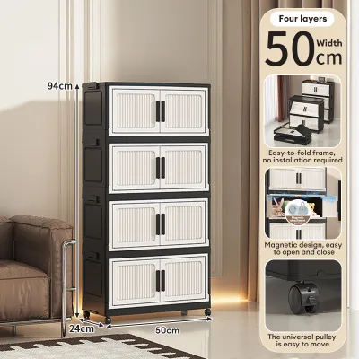 NEW 2026 (DUAL TONE BLACK & CREAMWHITE SERIES) 50CM Foldable Storage Cabinet 2 Door Multipurpose Storage Cabinet Stackable Dual Color Cloth Organizer Almari Baju Kabinet Rak Baju Lipat Bertingkat