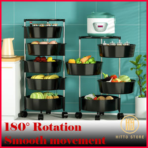 Hitto Rotating 5 level Shelf trolley moveable storage rack with wheels for Dapur beroda KA480