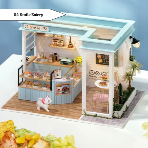 [Ready Stock] [Shop Series] DIY Dollhouse Miniature Kit Miniature Furniture with Dust Cover LED Light Wooden Mini House Mini Shop Cafe Bakery Cute Cheap Decoration Birthday Gift Door Gift Puzzle Handcrafted Handmade Educational Toys for Kids Girls Boys