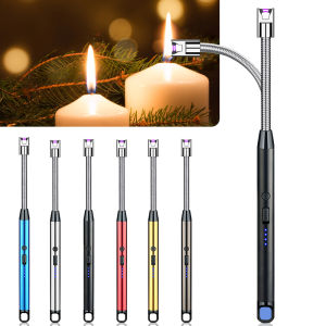 USB Electric Lighter Rechargeable Long BBQ Kitchen Tool Windproof LED Plasma Arc Flameless Candle Unusual Outdoor Tool