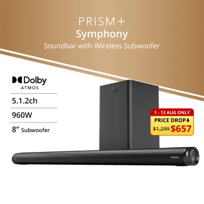 PRISM+ Symphony 5.1.2ch Soundbar with Dolby Atmos | 960W | Wireless Subwoofer | Wireless Music Streaming | Bluetooth 5.1