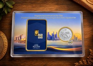 2026 Singapore Fair 1g Lion Gold Bar + Siver Coin 1oz Chinese Dragon Signature Set (with Bag)