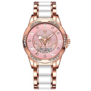 ELF TRIBE 2024 New Women Watch Luxury Quartz Diamond Rose Gold Ceramics Steel Watch Waterproof Luminous Ladies Wristwatches
