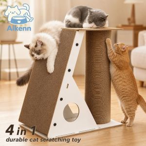 Aikenn 4 In 1 Multifunctional Cat Scratching Board Durable Corrugated Cat Bed Climbing Frame Interactive Cat Toy Replaceable Core