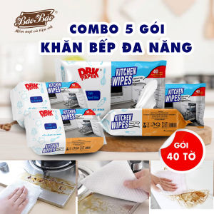Combo 5 Gói Khăn ướt lau bếp đa năng Bảo Bảo 50 tờ - thấm hút tốt sạch tan dầu mỡ và vết bẩn
