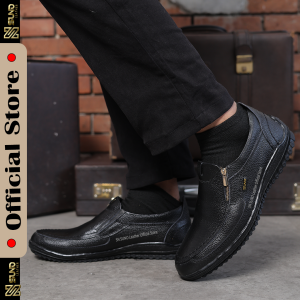 SUNO LEATHER -Sepatu kulit cowok keren Resleting hitam Shoes