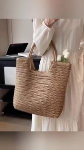 SUDNARA Tas Bahu Kapasitas Besar Tas Bahu Kapasitas Besar Keranjang Sayuran Tas Jerami Buatan Tangan