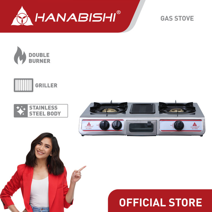 Hanabishi Gas Stove 1000G Double Burner With griller Stainless Body ...