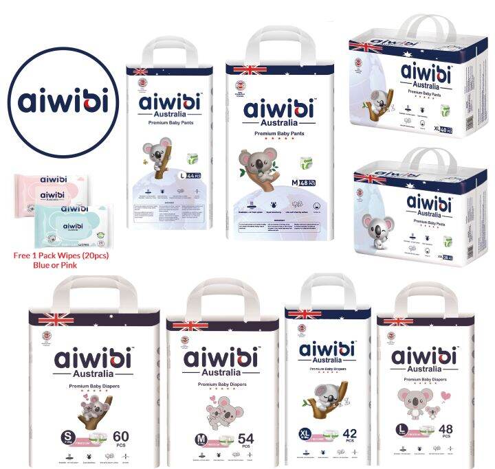 Aiwibi Premium Diapers - Chlorine Free Tape / Pants Large / Medium Pack ...