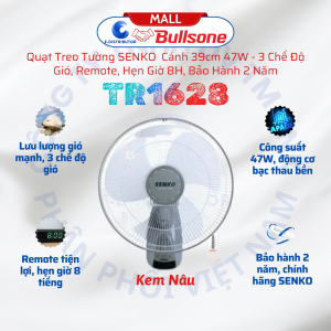 Quạt Treo Tường Cao Cấp Senko TR1628 - Công Suất 47w - Có Remote Điều Khiển Từ Xa - Hàng Chính Hãng - Bảo Hành 24 Tháng